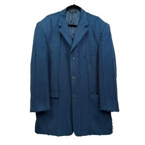 ZACCHI Men's 46L Blue Frayed Seam Blazer Jacket Styled in Italy Textured Coat*